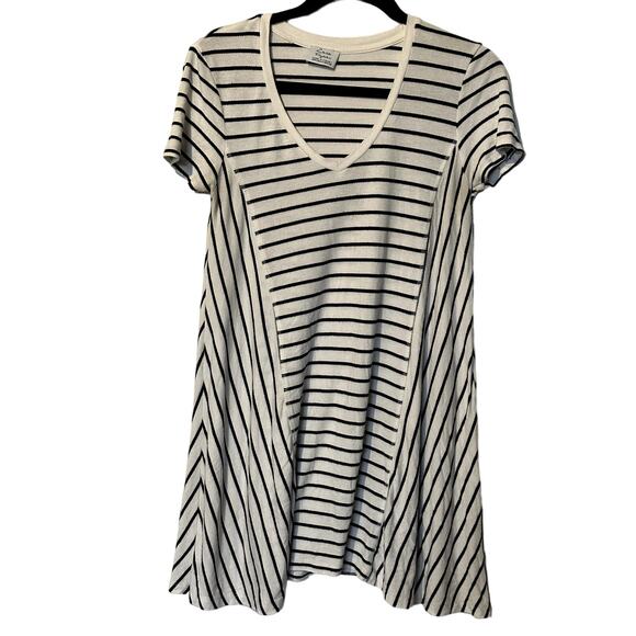 Zara Trafaluc Size S Short Sleeve Dress Breton Stripe Black White Nautical Comfy - Picture 1 of 7